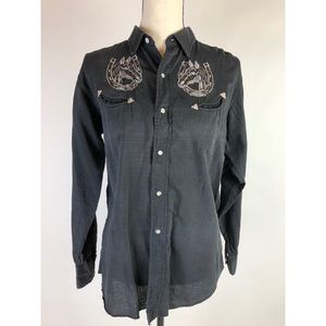 Vintage Black Pearl Button Western Horse Button Up Shirt size medium 15.5 1b21